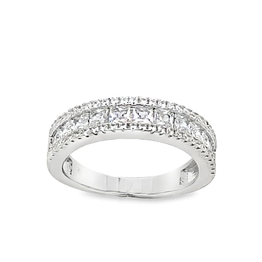 Sterling Silver Round and Princess Cut Double Row Eternity Ring
