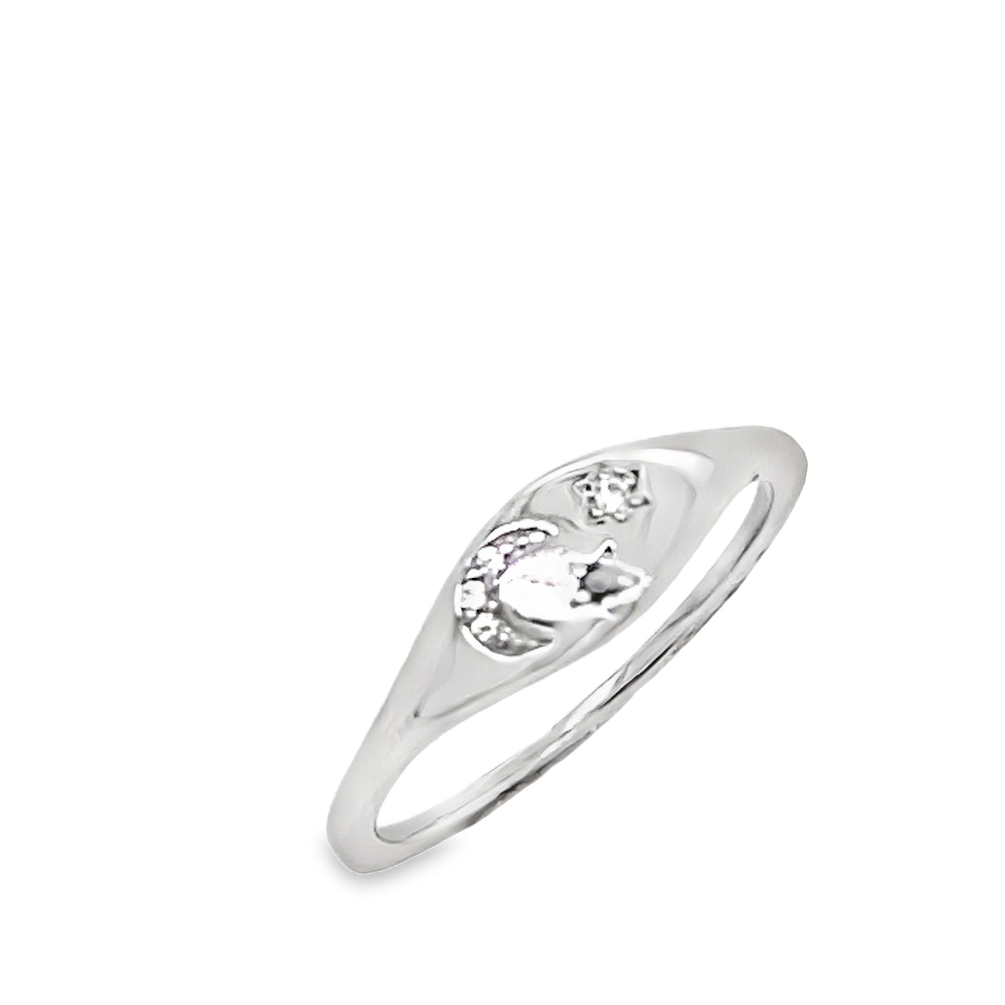 Sterling Silver CZ Moon and Star Ring