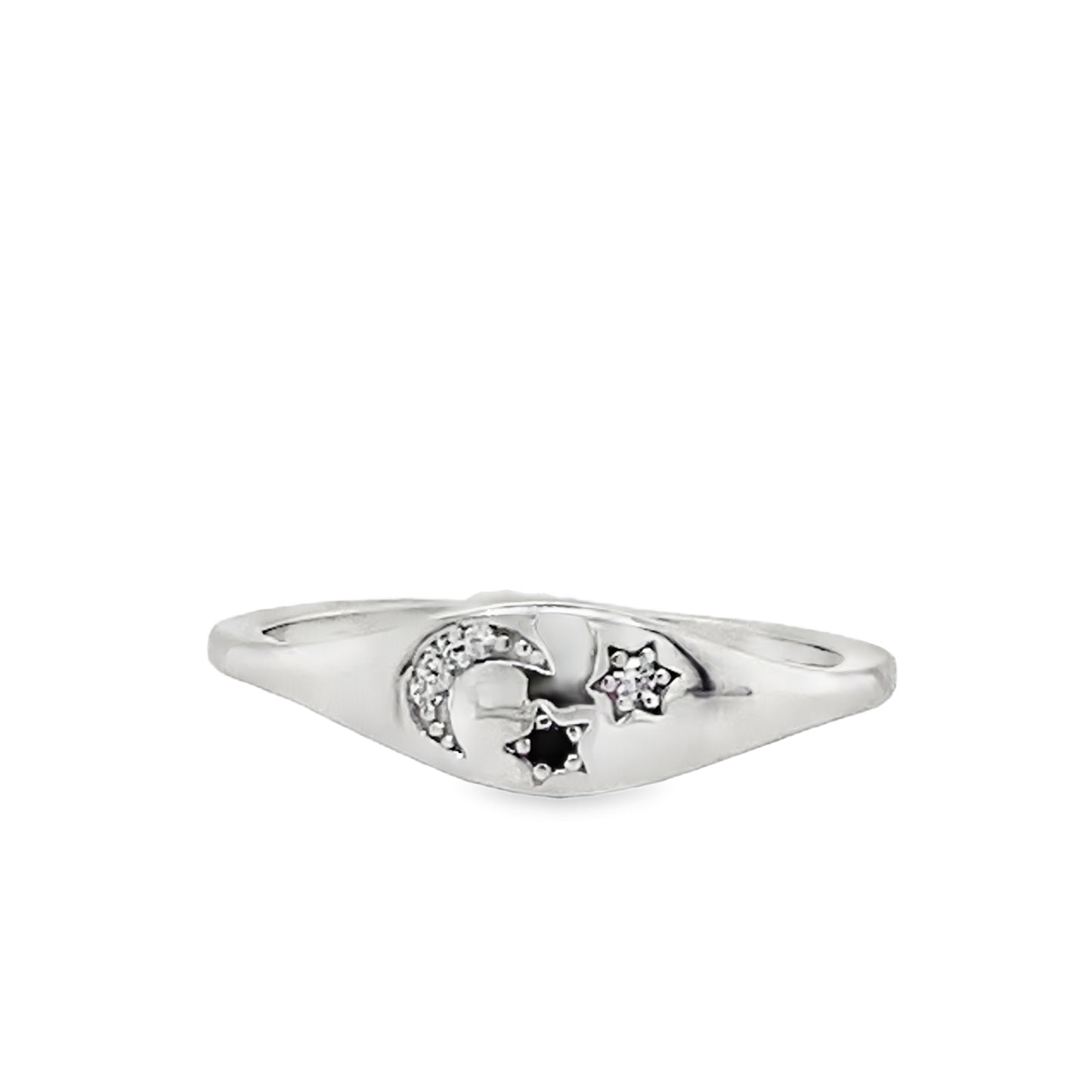 Sterling Silver CZ Moon and Star Ring