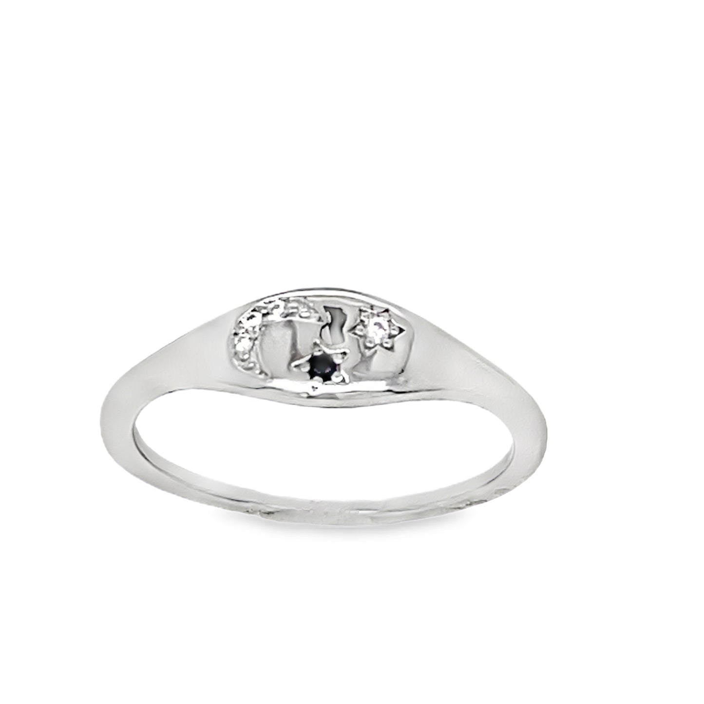 Sterling Silver CZ Moon and Star Ring