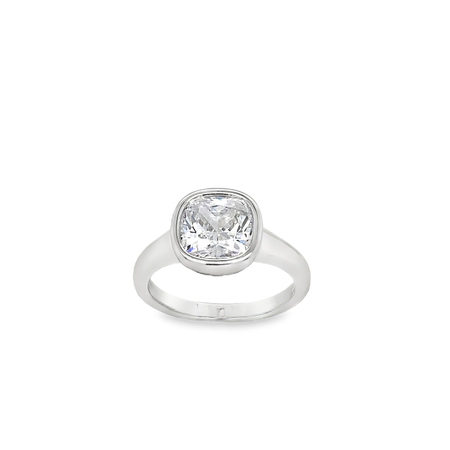 Sterling Silver Rubover Set Cushion Cut CZ Ring