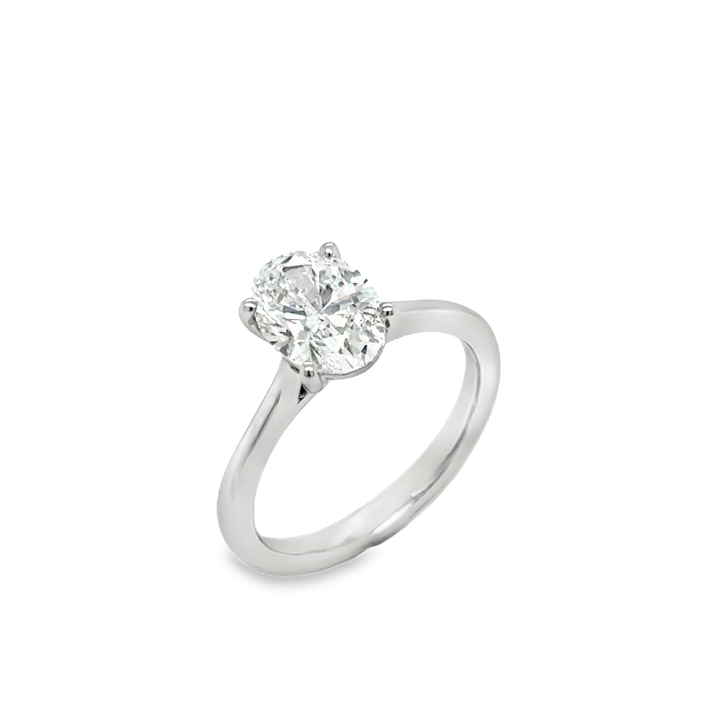Platinum 4 Claw Oval Solitaire Cultured Diamond Ring 1.56ct