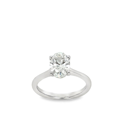 Platinum 4 Claw Oval Solitaire Cultured Diamond Ring 1.56ct