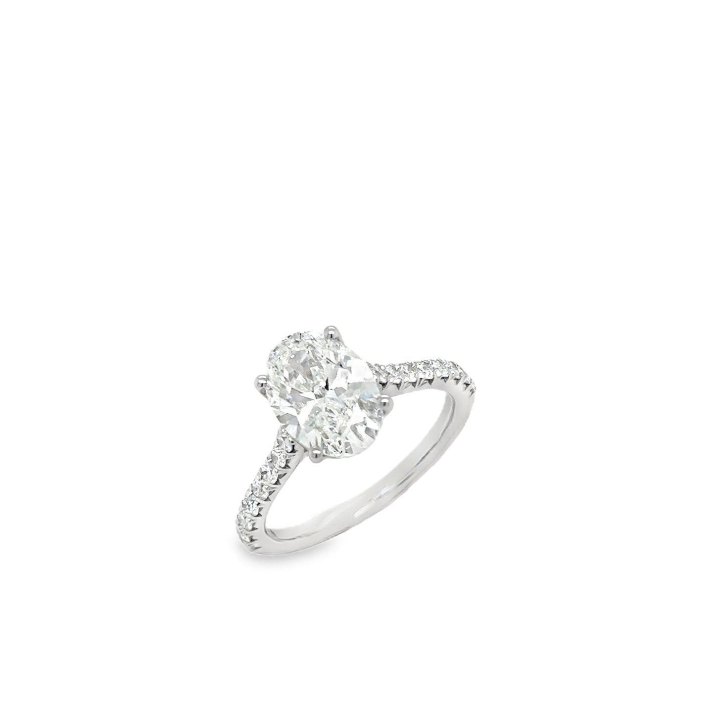Platinum 4 Claw Oval Solitaire Cultured Diamond Ring With Cultured Diamond Shoulders 2.30ct