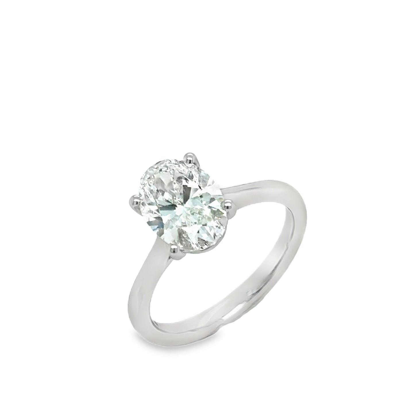 Platinum 4 Claw Oval Solitaire Cultured Diamond Ring 2.10ct