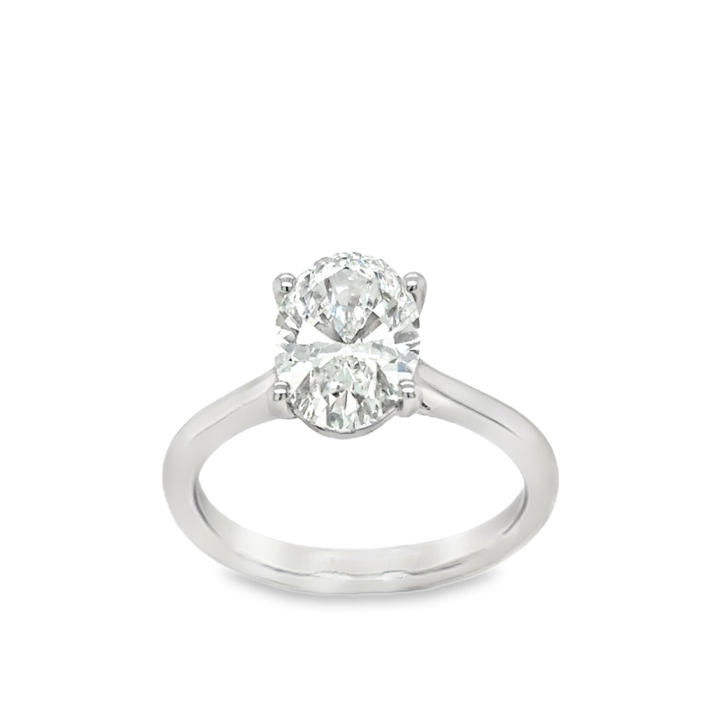 Platinum 4 Claw Oval Solitaire Cultured Diamond Ring 2.10ct