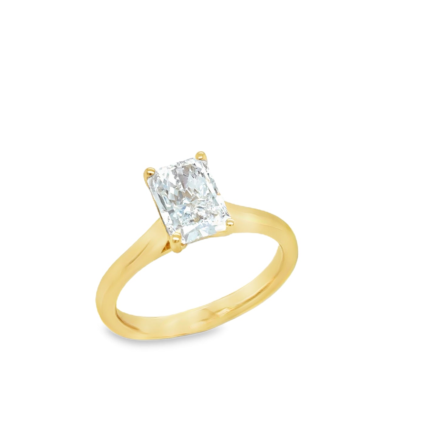 18ct 4 Claw Radiant Cut Solitaire Cultured Diamond Ring 1.52ct