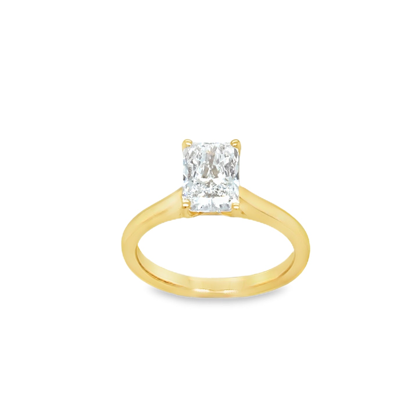 18ct 4 Claw Radiant Cut Solitaire Cultured Diamond Ring 1.52ct