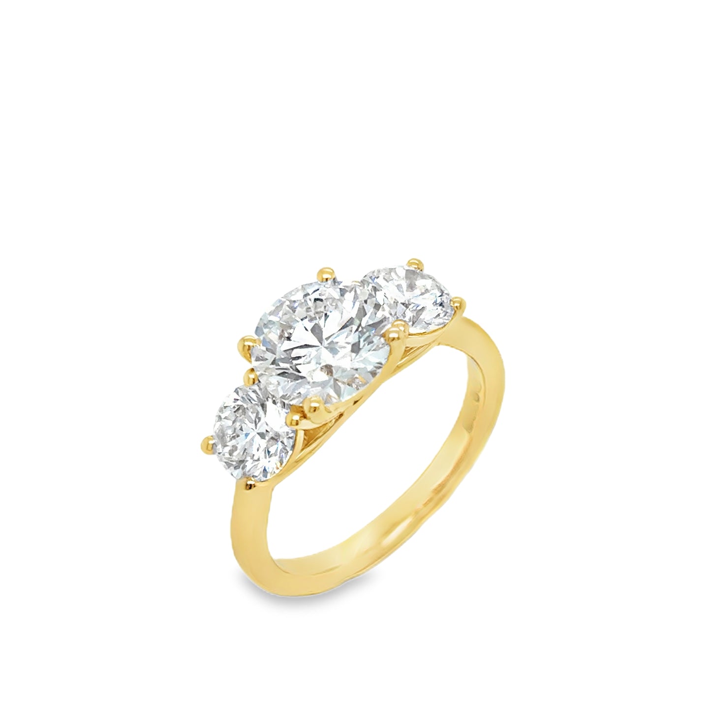 18ct 3 Stone Round Brilliant Cut Cultured Diamond Ring With Brilliant Cut Diamond Shoulders 3.41ct