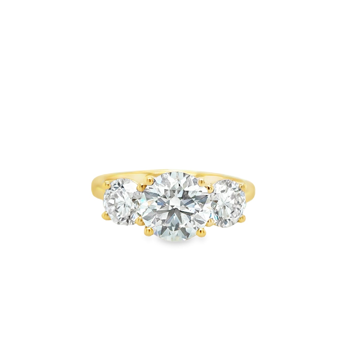 18ct 3 Stone Round Brilliant Cut Cultured Diamond Ring With Brilliant Cut Diamond Shoulders 3.41ct