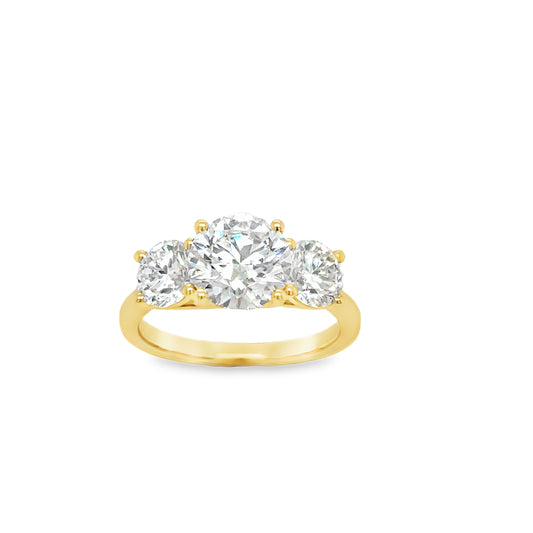 18ct 3 Stone Round Brilliant Cut Cultured Diamond Ring With Brilliant Cut Diamond Shoulders 3.41ct