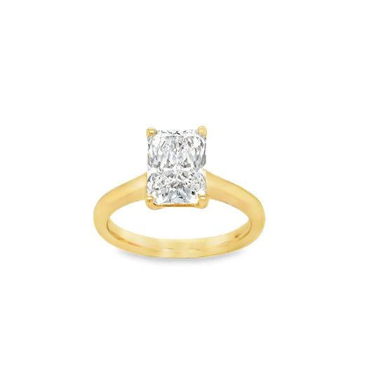 18ct 4 Claw Radiant Cut Solitaire Cultured Diamond Ring 2.07ct