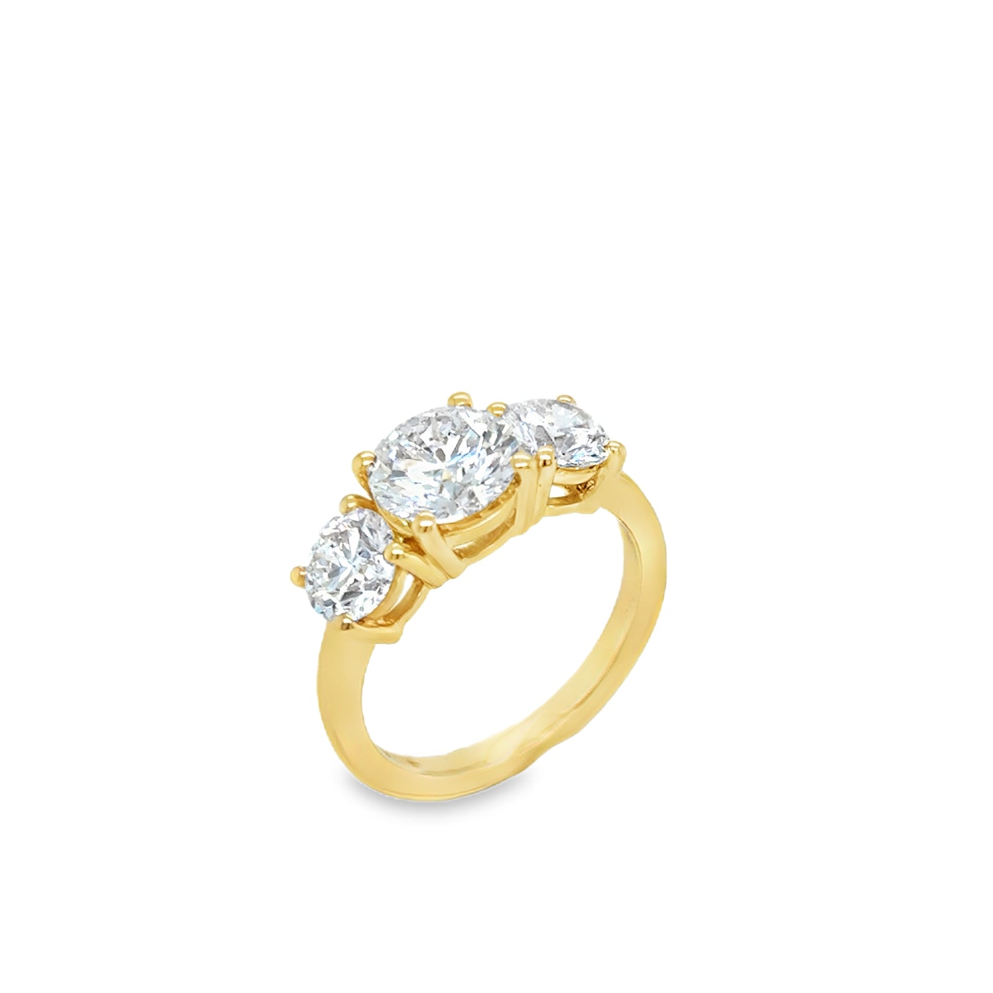 18ct 3 Stone Round Brilliant Cut Cultured Diamond Ring With Brilliant Cut Diamond Shoulders 2.90ct