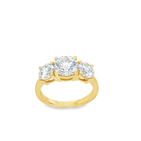 18ct 3 Stone Round Brilliant Cut Cultured Diamond Ring With Brilliant Cut Diamond Shoulders 2.90ct
