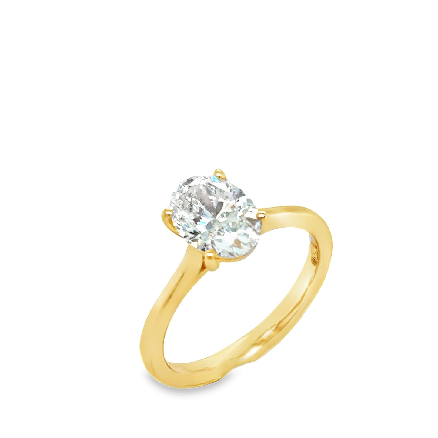 18ct 4 Claw Oval Solitaire Cultured Diamond Ring 1.56ct