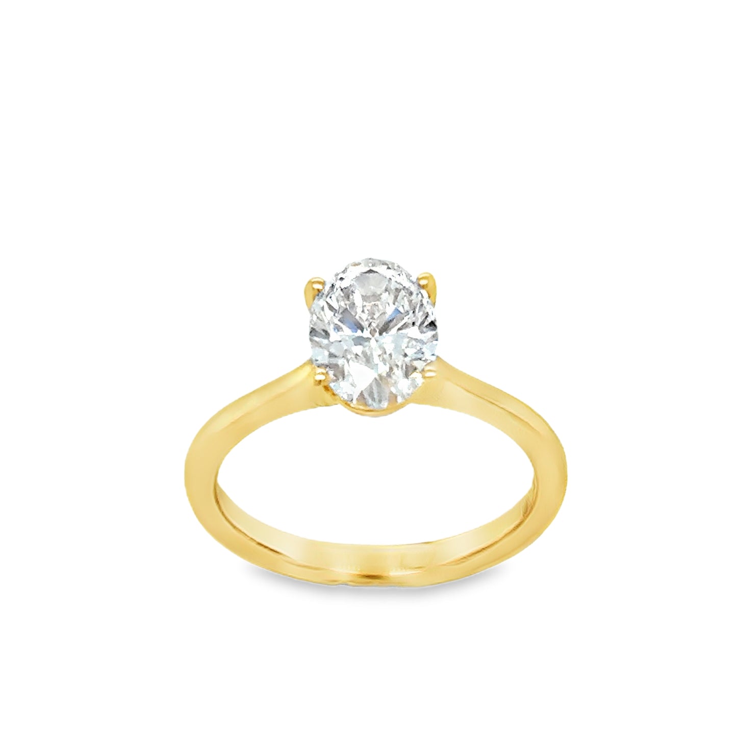 18ct 4 Claw Oval Solitaire Cultured Diamond Ring 1.56ct