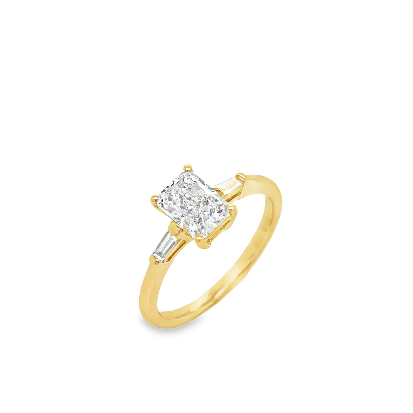 18ct 4 Claw Radiant Cut Solitaire Cultured Diamond Ring With Tapered Shoulders 1.10ct