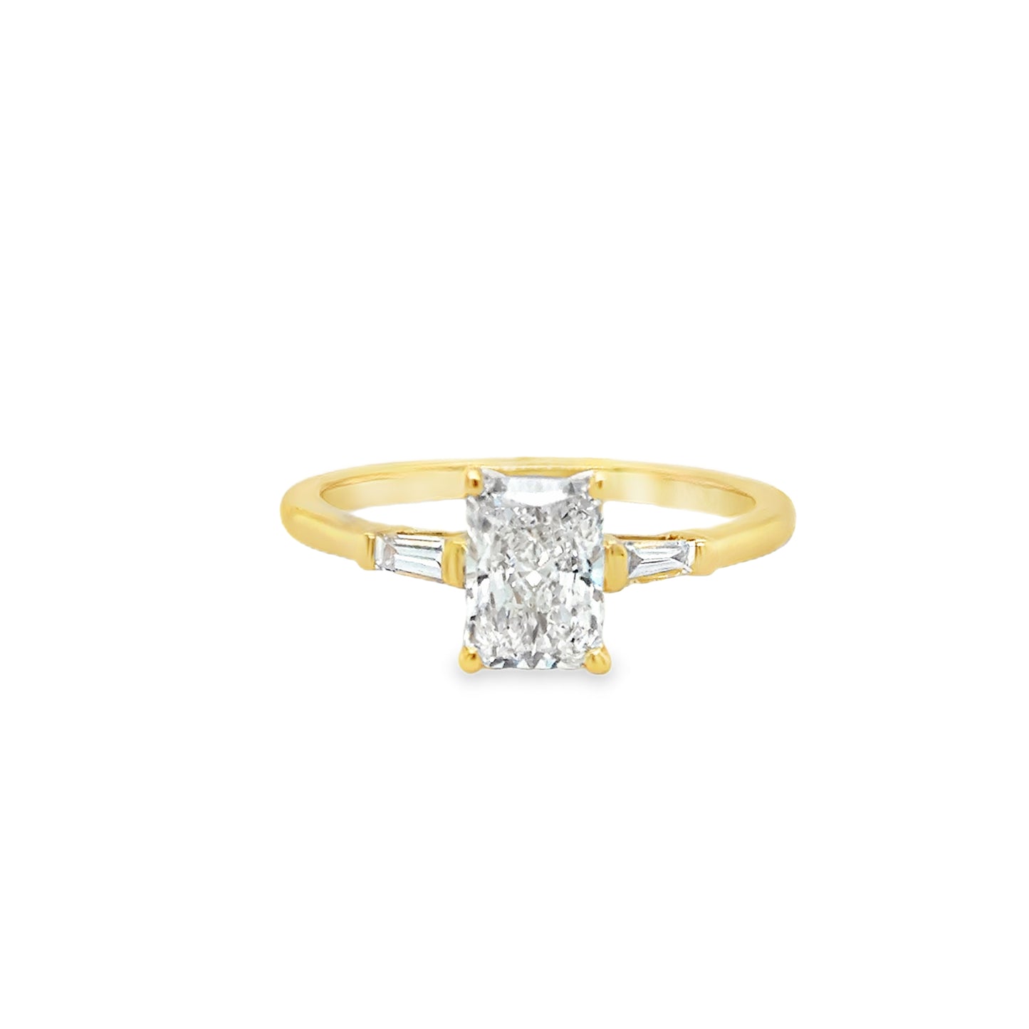 18ct 4 Claw Radiant Cut Solitaire Cultured Diamond Ring With Tapered Shoulders 1.10ct