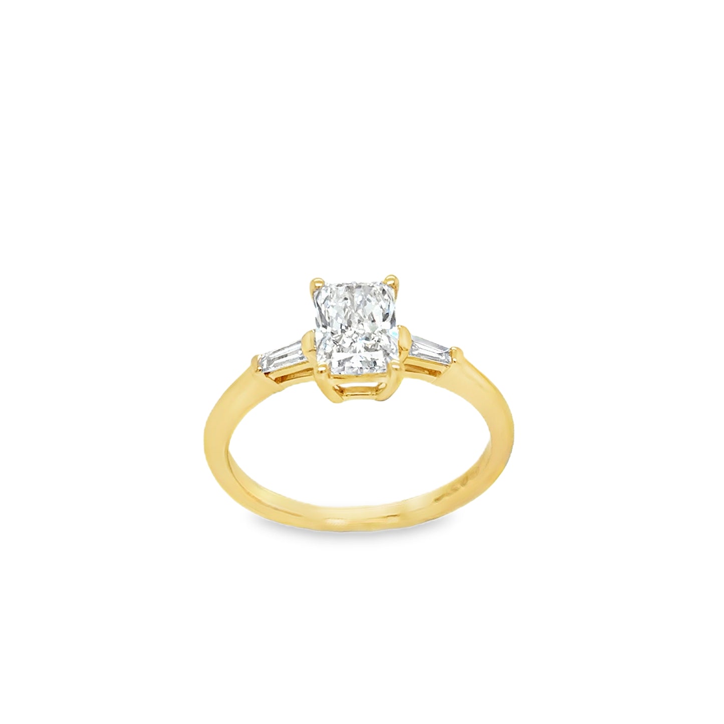 18ct 4 Claw Radiant Cut Solitaire Cultured Diamond Ring With Tapered Shoulders 1.10ct
