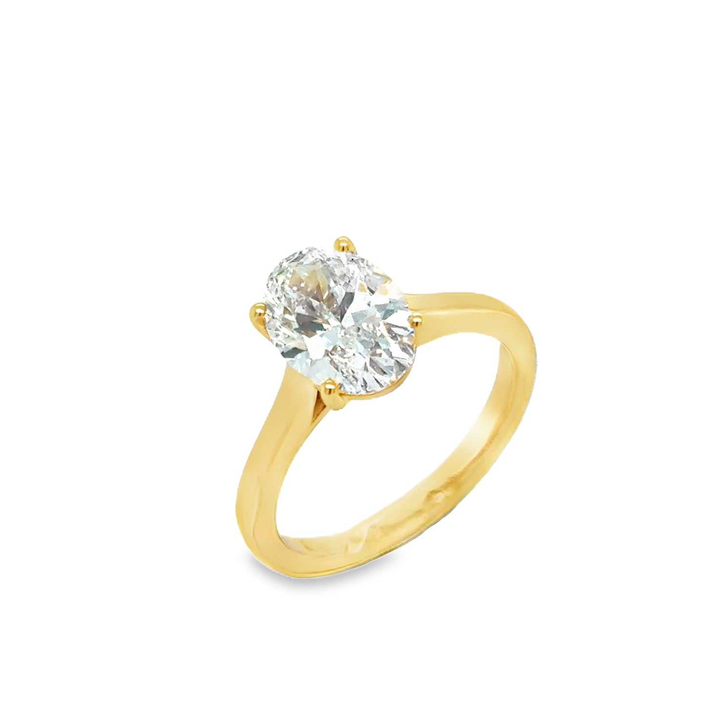 18ct 4 Claw Oval Solitaire Cultured Diamond Ring 2.10ct