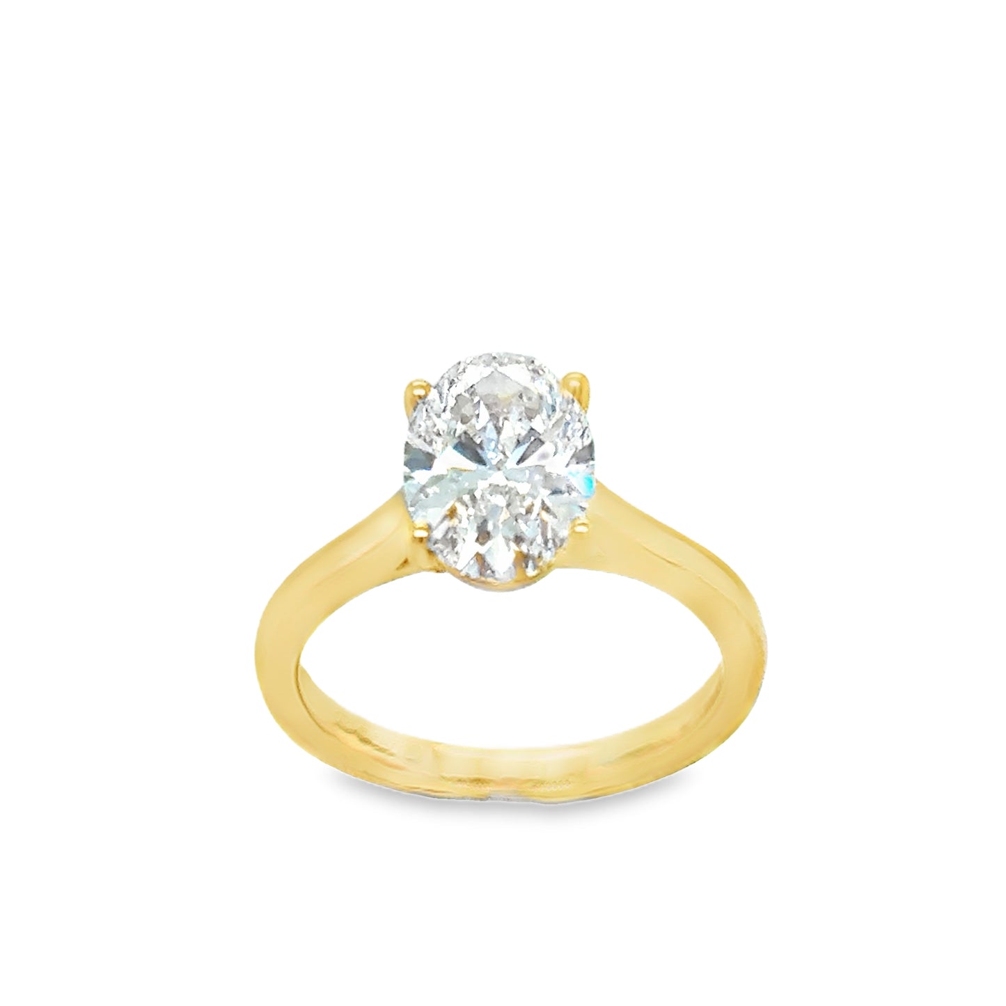 18ct 4 Claw Oval Solitaire Cultured Diamond Ring 2.10ct