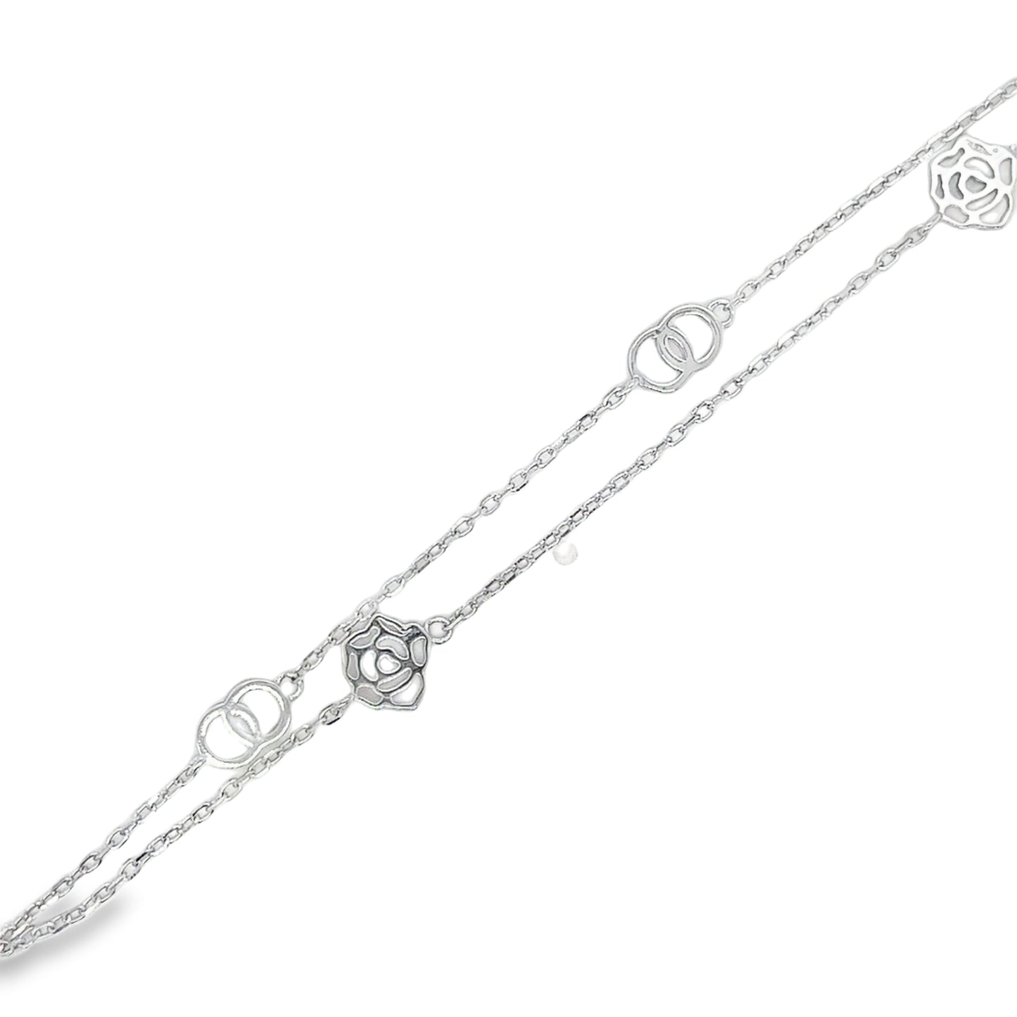 Sterling Silver Double Row Double Circle and Rose Bracelet