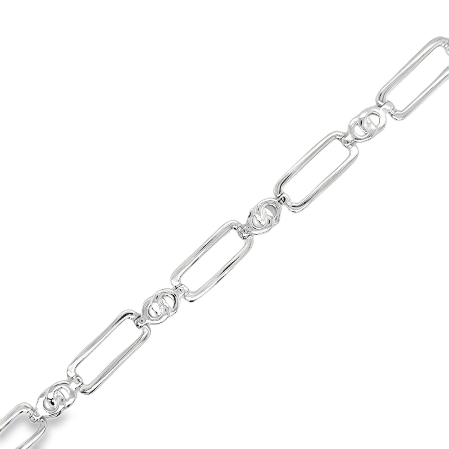 Sterling Silver Open Long Rectangle & Partnership Link Bracelet
