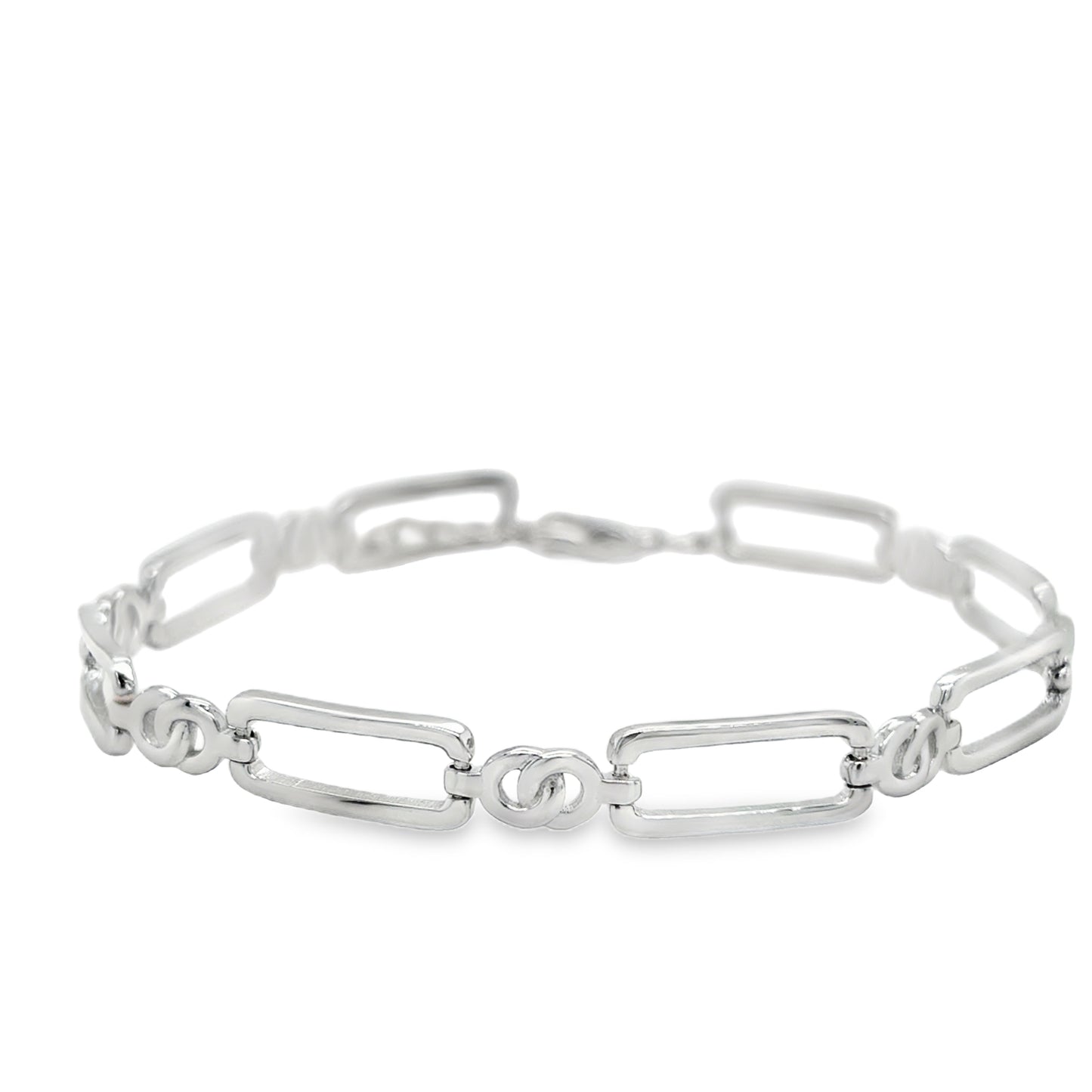 Sterling Silver Open Long Rectangle & Partnership Link Bracelet