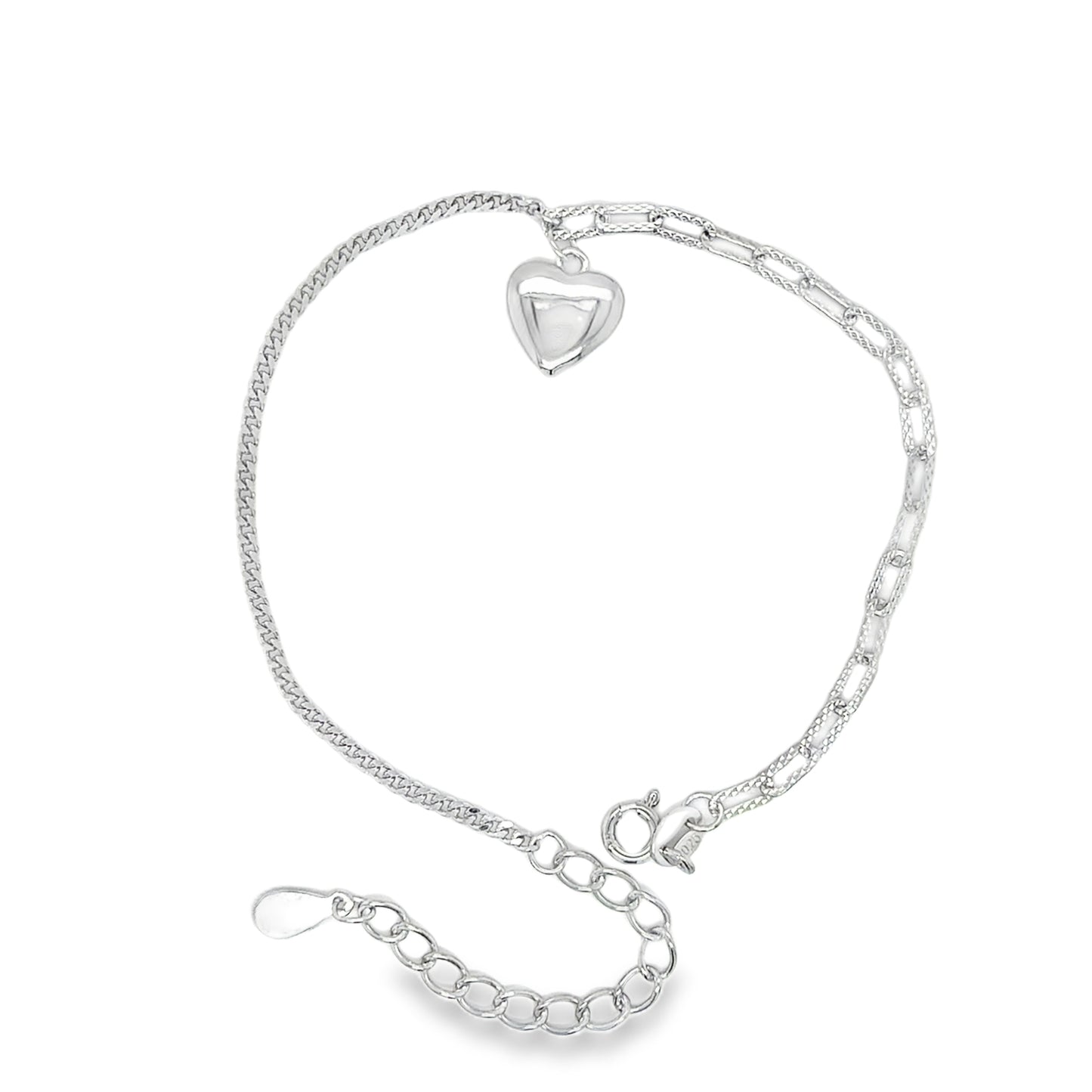 Sterling Silver Curb & Paperlink Bracelet With Heat Charm