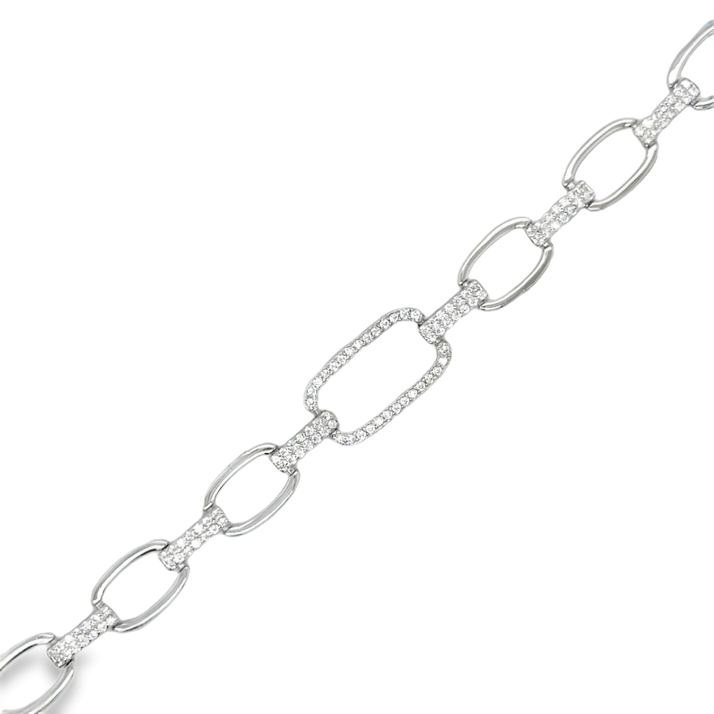 Sterling Silver CZ Rectangle Link Bracelet