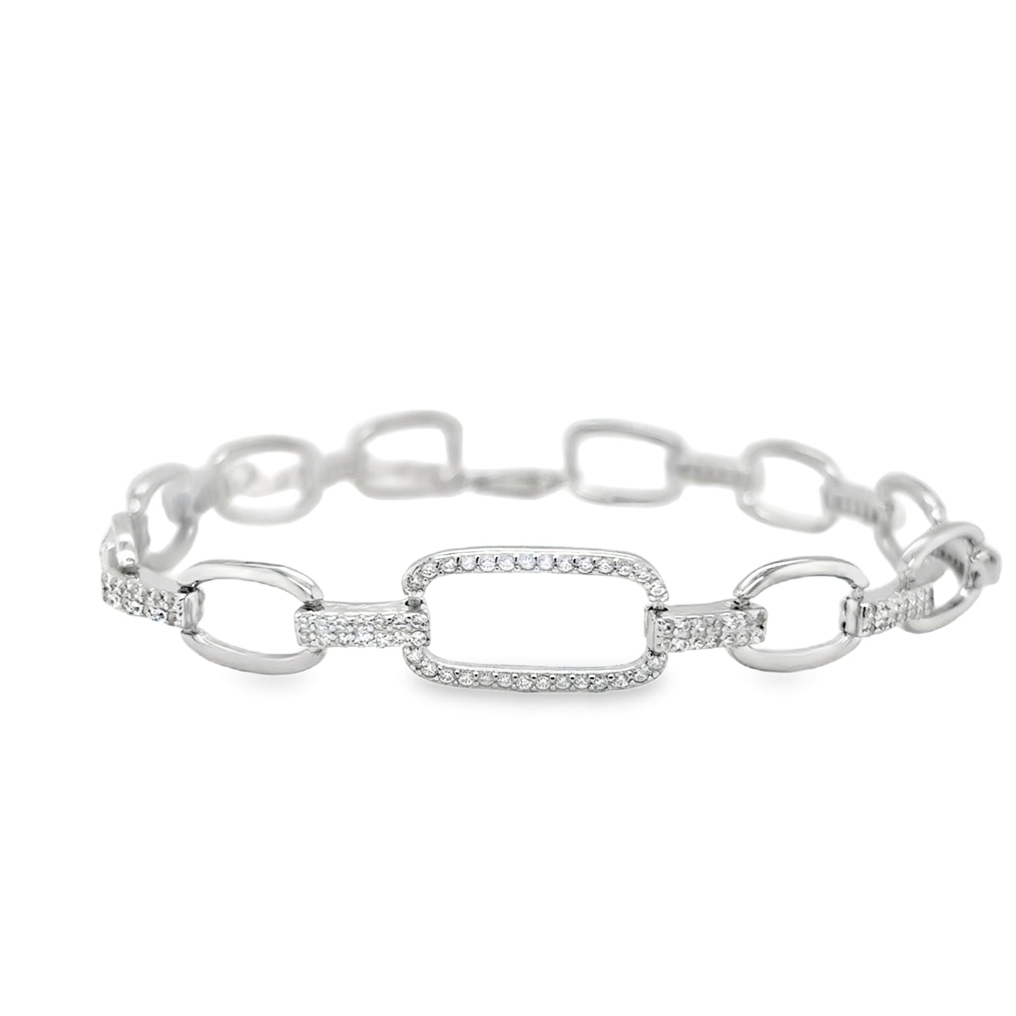 Sterling Silver CZ Rectangle Link Bracelet