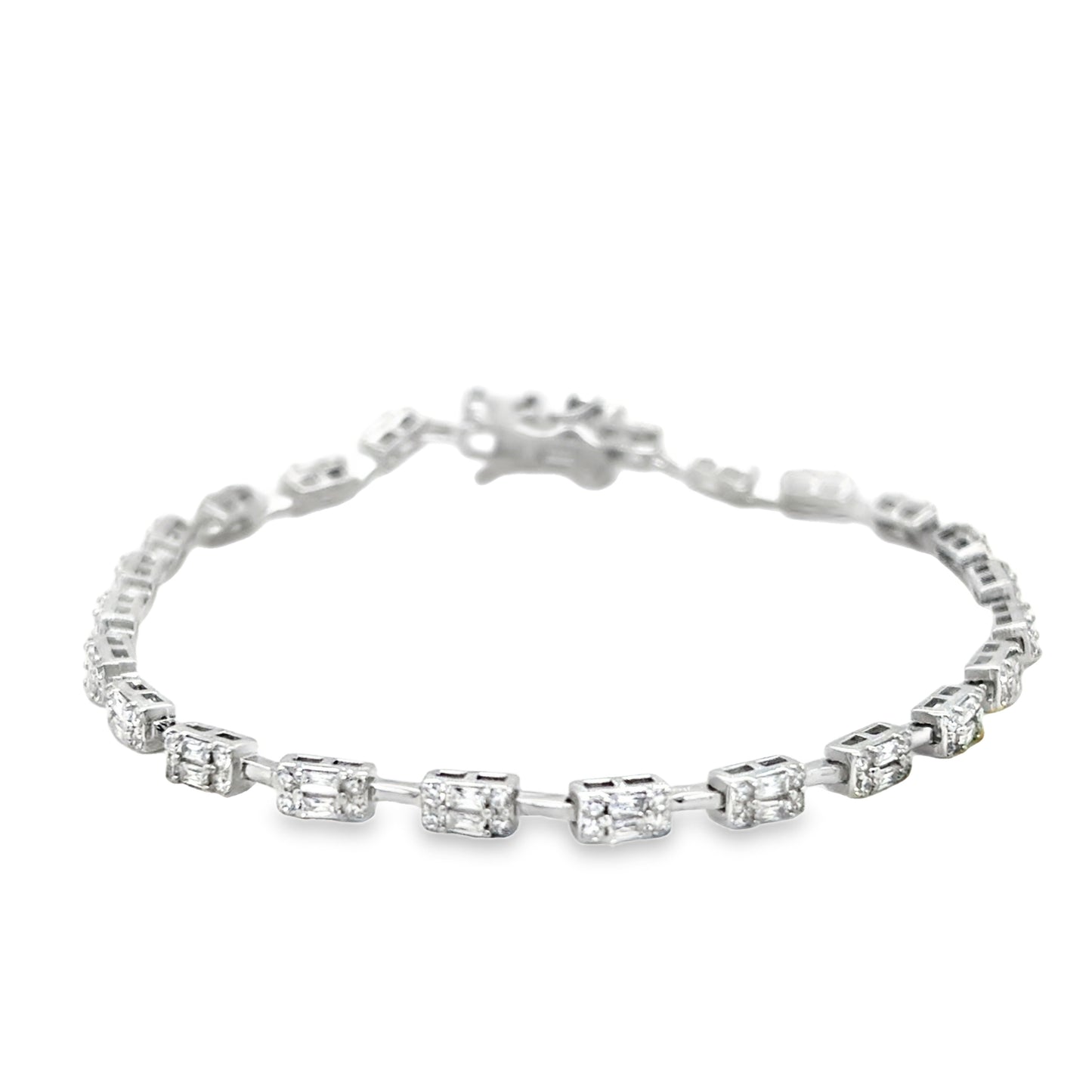 Sterling Silver CZ Rectangle Bar Link Bracelet