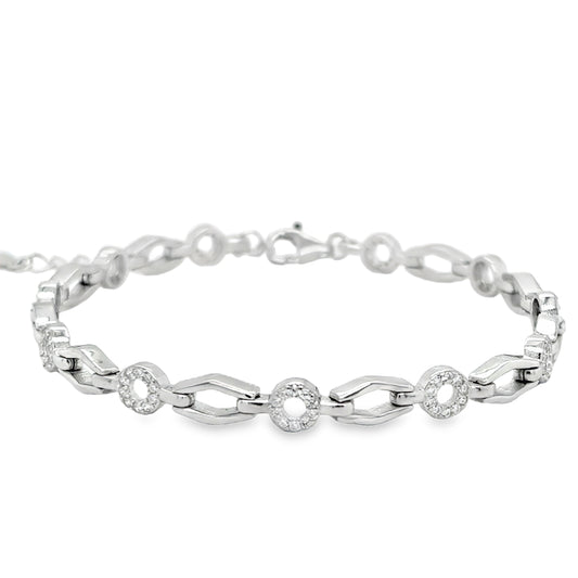 Sterling Silver CZ Circle & Polished Open Link Bracelet