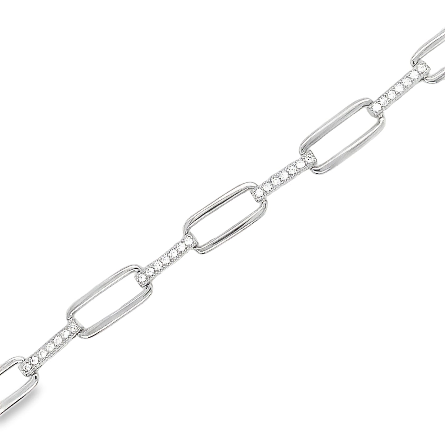 Sterling Silver CZ Rectangle Link Bracelet