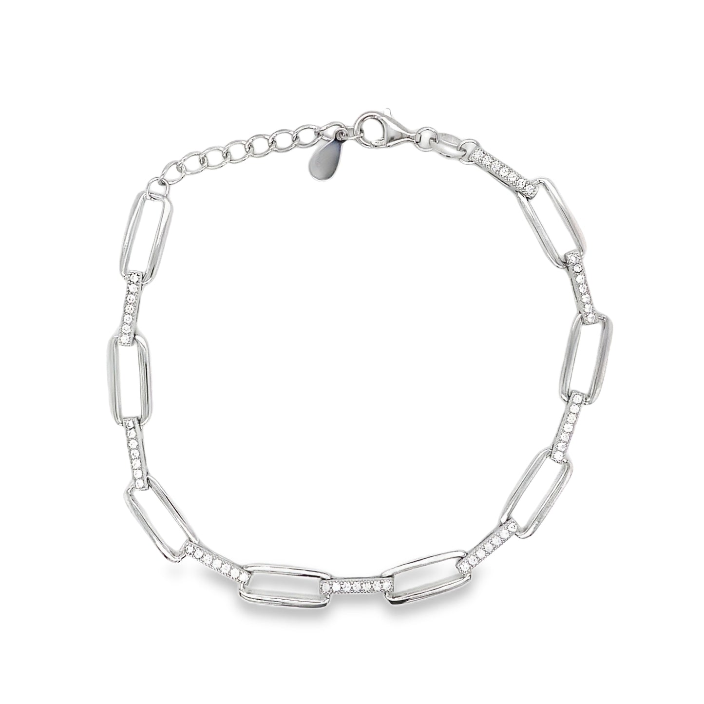 Sterling Silver CZ Rectangle Link Bracelet