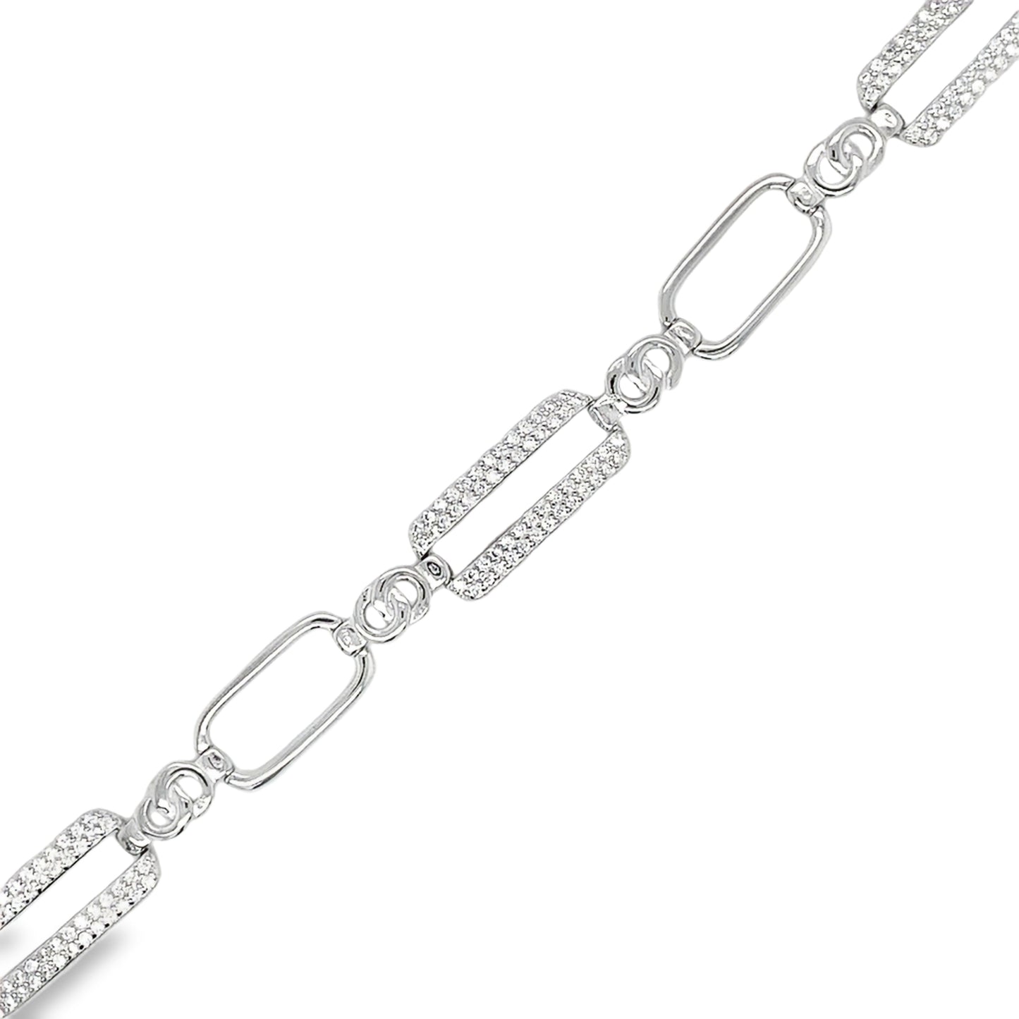 Sterling Silver CZ Rectangle Link Bracelet