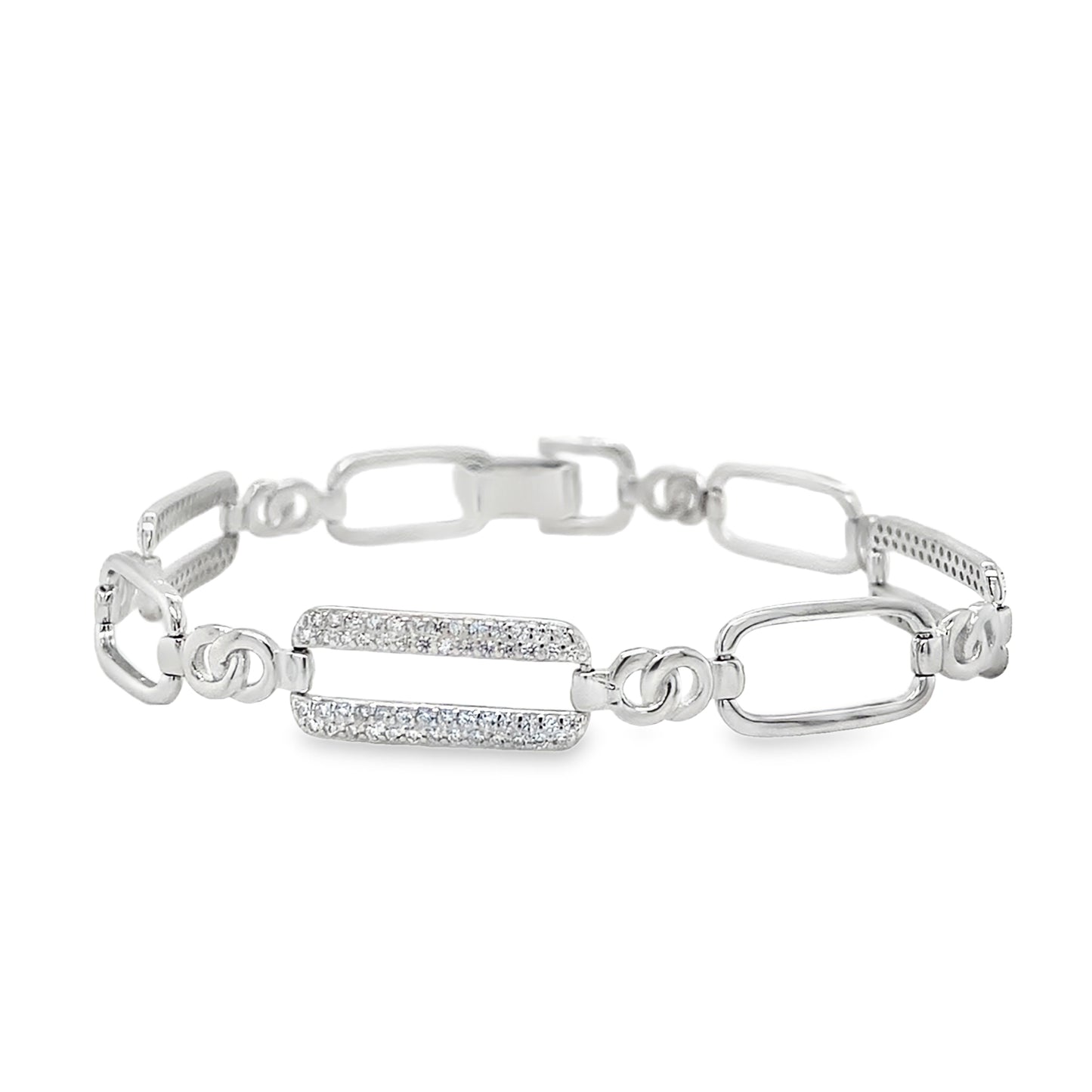 Sterling Silver CZ Rectangle Link Bracelet