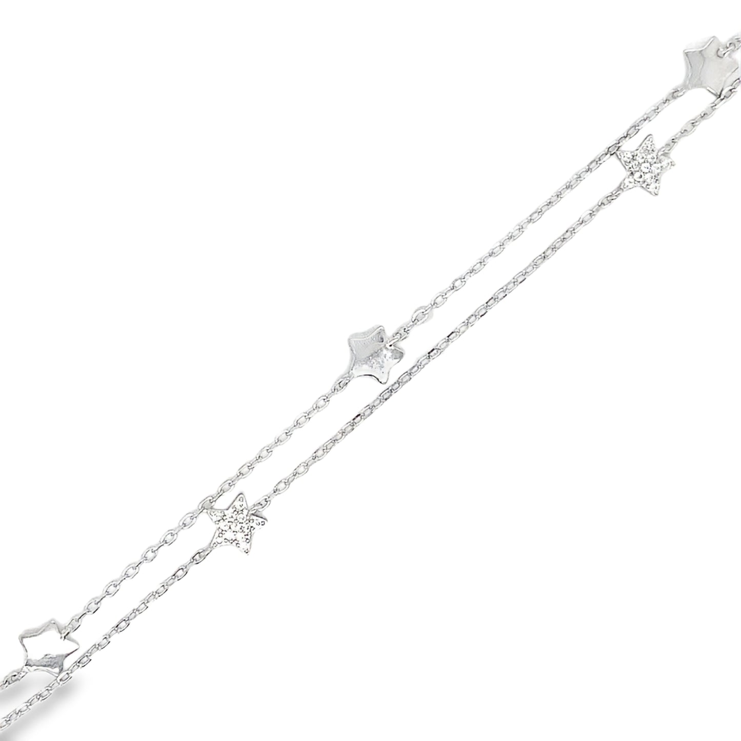 Sterling Silver Double Row Double CZ Star Scatter Bracelet