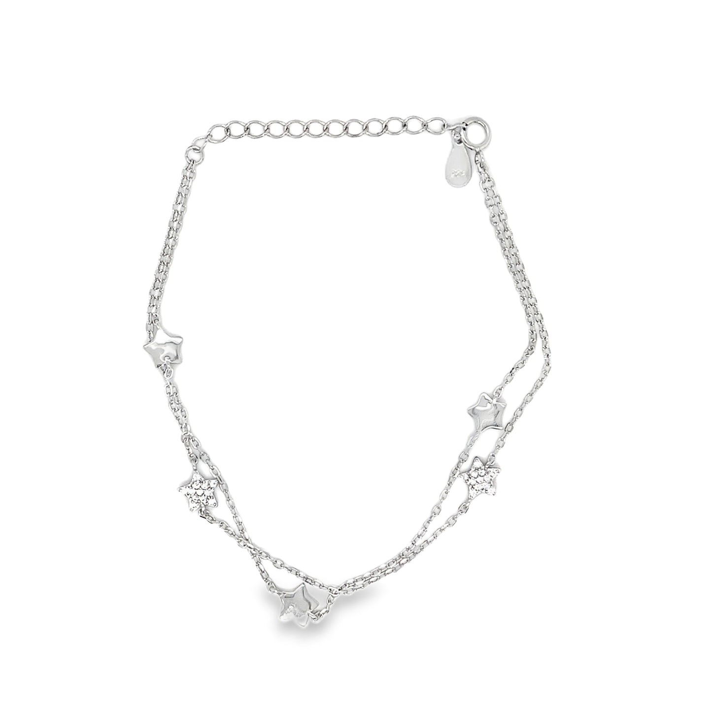 Sterling Silver Double Row Double CZ Star Scatter Bracelet