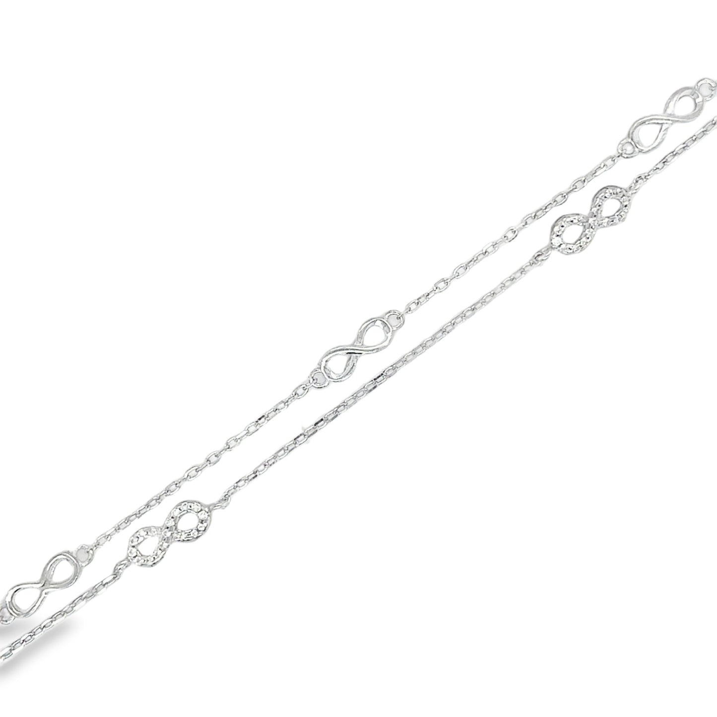 Sterling Silver Double Row Double CZ Infinity Scatter Bracelet