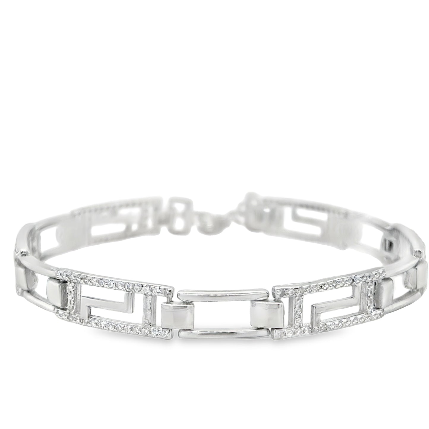 Sterling Silver CZ Greek Key Bracelet
