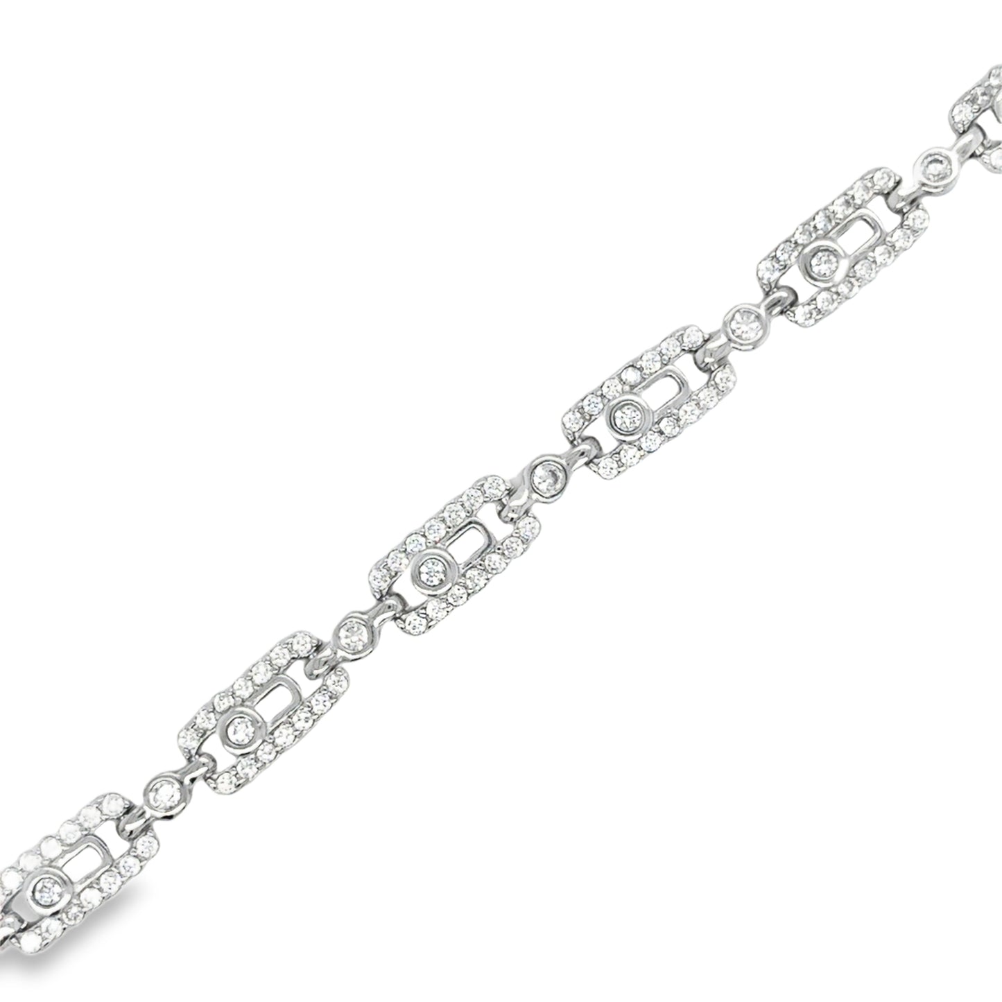 Sterling Silver CZ Rectangle Link Bracelet