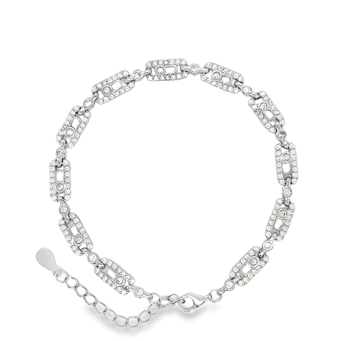 Sterling Silver CZ Rectangle Link Bracelet