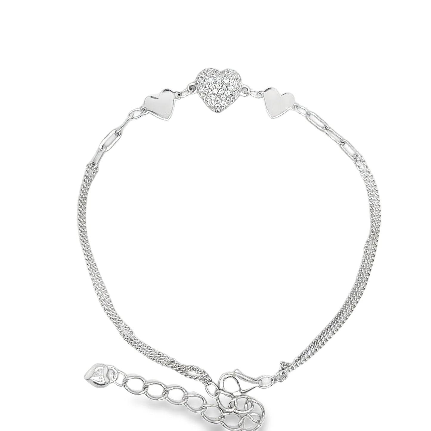 Sterling Silver CZ Pave Heart Bracelet