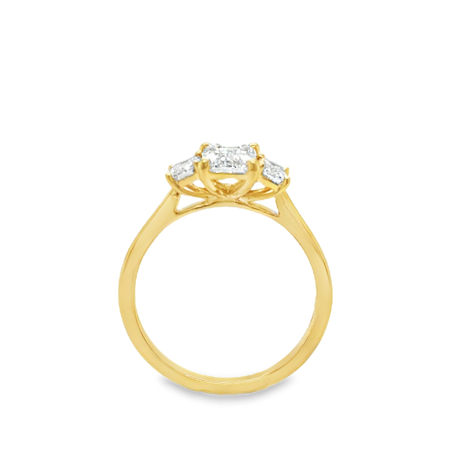 18ct Yellow Gold Three Stone Emerald Cut Cultured Diamond Ring 1.52ct