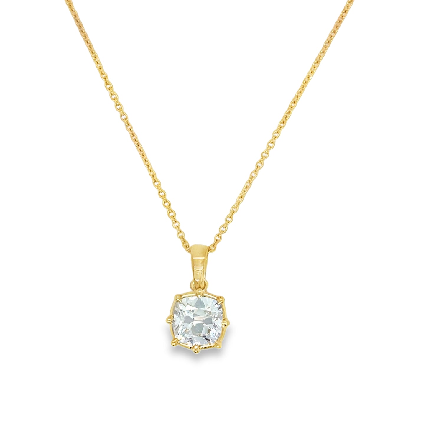 18ct Yellow Gold Eight Claw Miner Cut Solitaire Cultured Diamond Pendant