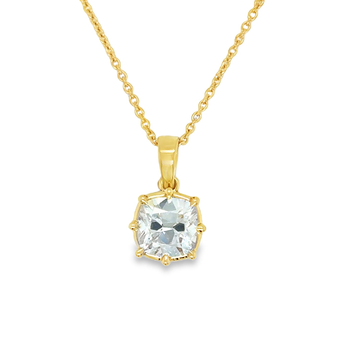 18ct Yellow Gold Eight Claw Miner Cut Solitaire Cultured Diamond Pendant