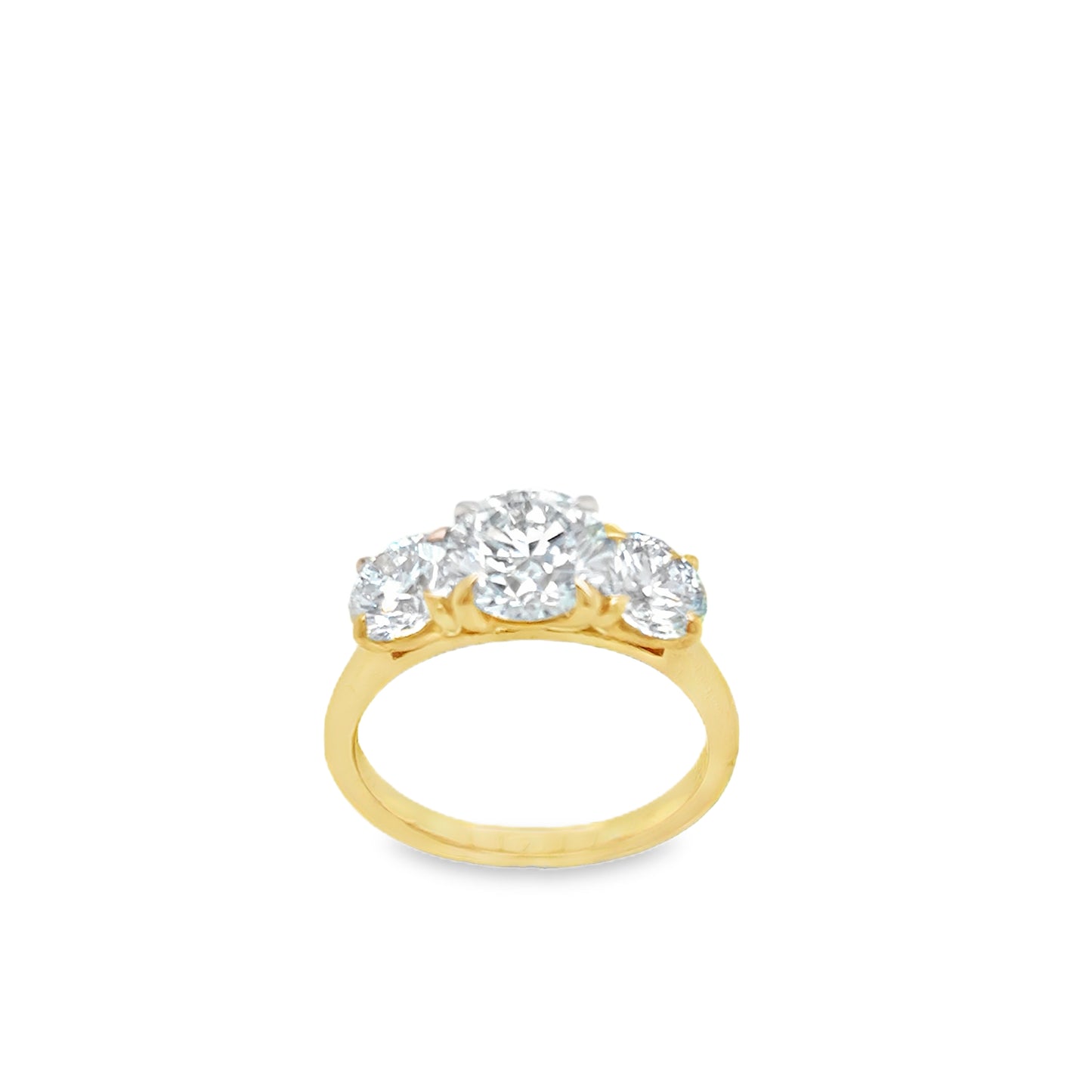 18ct Yellow Gold Three Stone Round Brilliant Cultured Diamond 3.00ct
