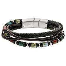 Steelwear Leather and Steel Multicoloured Bead Multistrand Bracelet