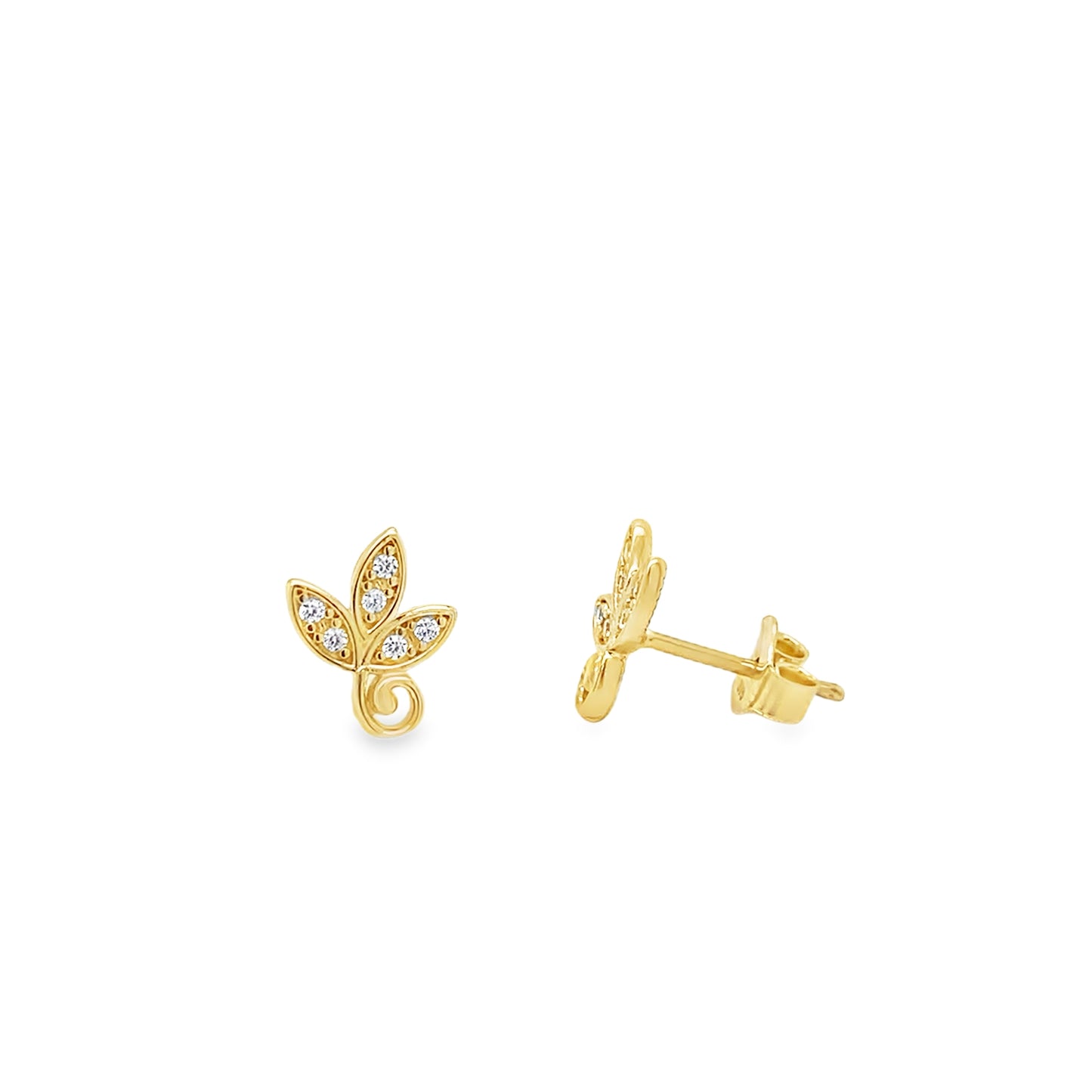 9ct CZ 3 Leaf Loop Stud Earrings